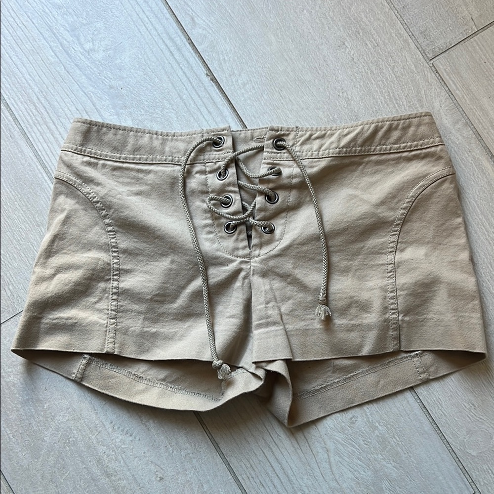 Mid Waist Tan Express Lace-Up Shorts